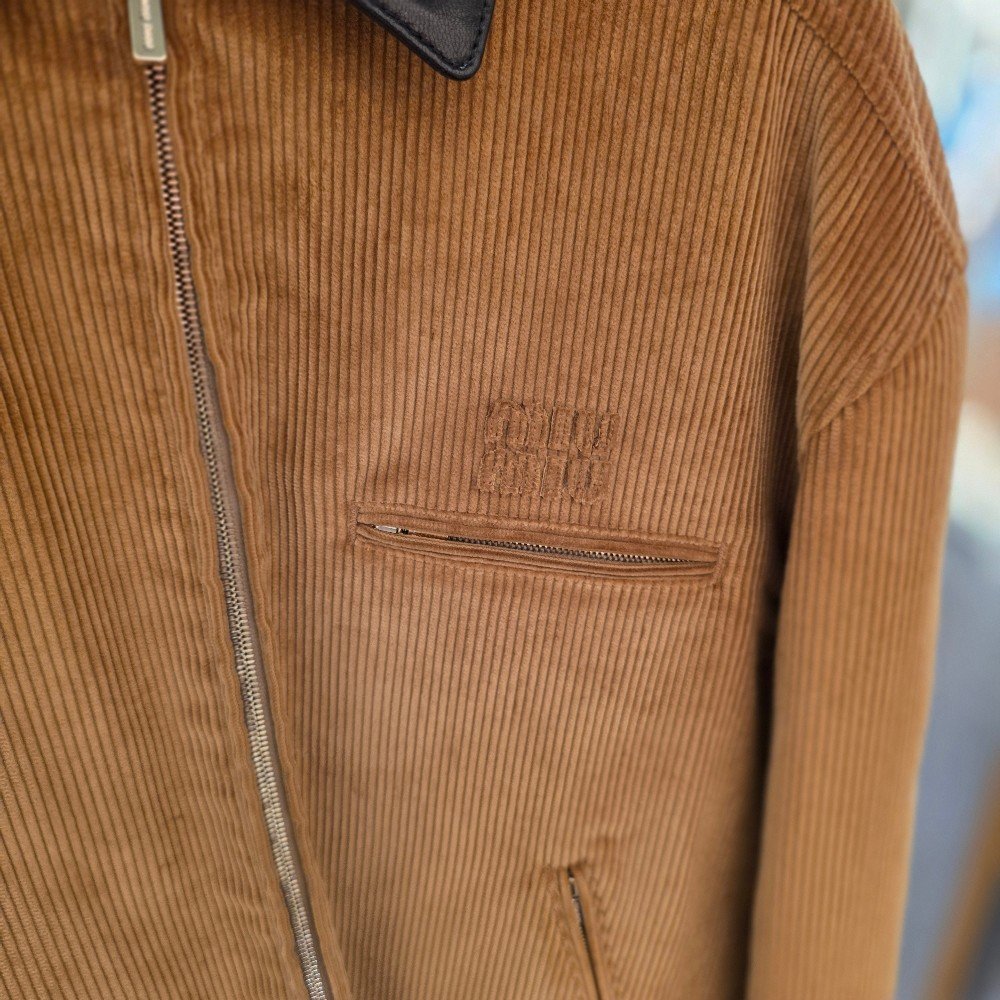 미우미우 양가죽 카라 코듀로이 여성 블루종 자켓 ML1336