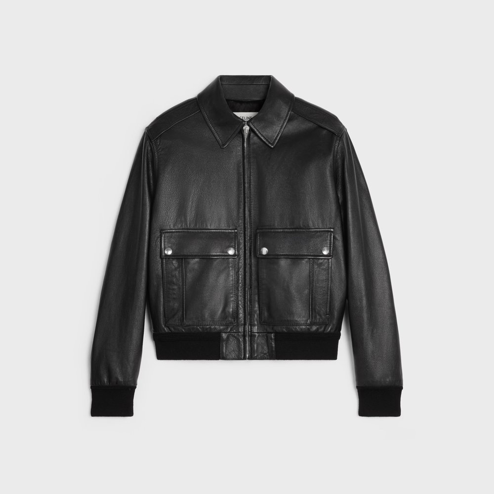 셀린느 소프트 램스틴 클래식 항공 블루종 가죽 자켓 2EE45280D.38NO