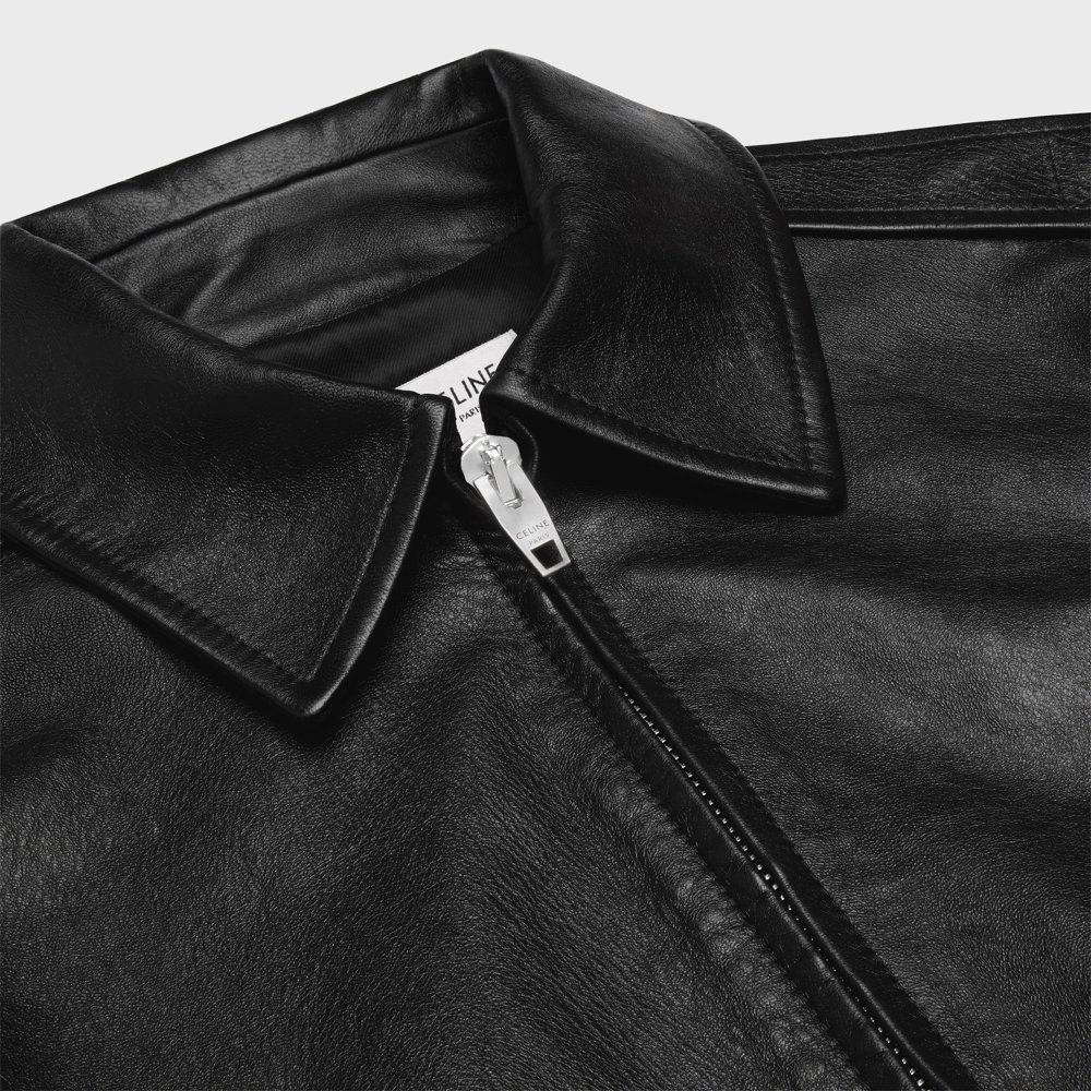 셀린느 소프트 램스틴 클래식 항공 블루종 가죽 자켓 2EE45280D.38NO