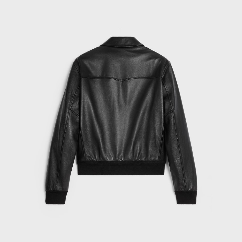 셀린느 소프트 램스틴 클래식 항공 블루종 가죽 자켓 2EE45280D.38NO